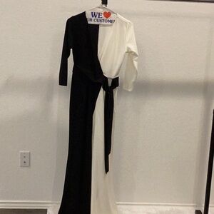 Colorblock Casual Jumpsuit Off White And Black With Tie On The Side